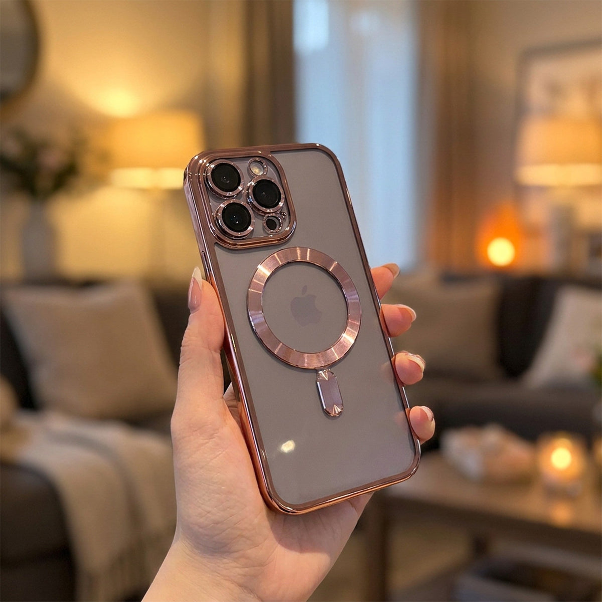 Magnetic Clear iPhone Case – Electroplated Bumper with Raised Camera Rings