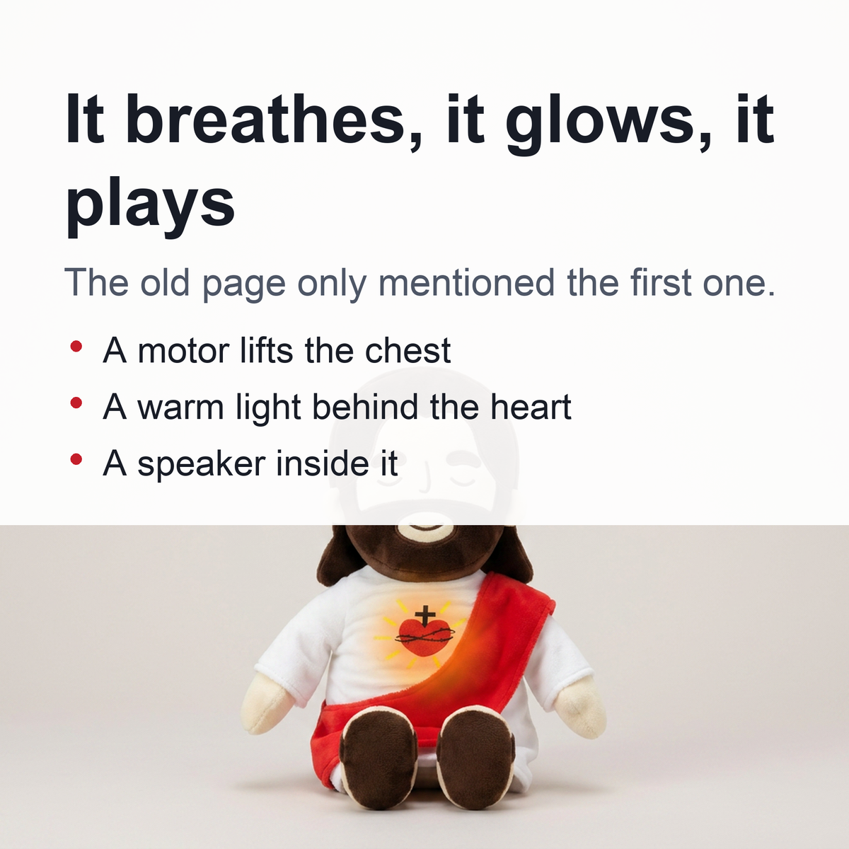 Breathing Jesus Plush Toy – Sacred Heart Comfort Plushie with Calming Breathing Modes for Kids, Easter and Christmas Gifts