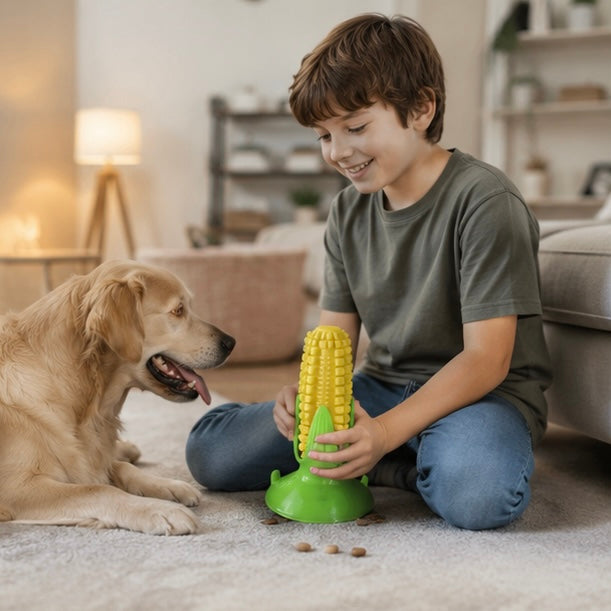 Dog Chew Stick Teething Toy - Squeaky Bite Resistant Pet Toy for Aggressive Chewers, Dental Cleaning and Interactive Fun