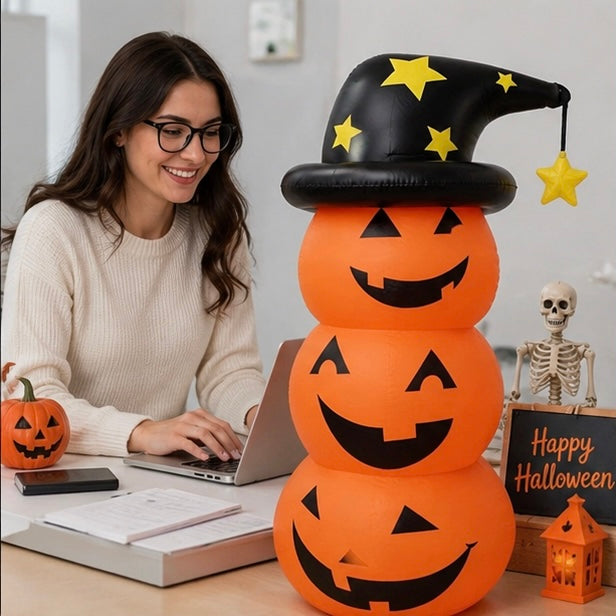 Halloween Inflatable Pumpkin Ghost Decoration - PVC Party Prop for Haunted House Displays and Seasonal Festivities