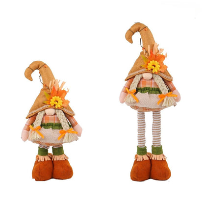 Harvest Goblin Scarecrow Ornament - Maple Leaf Straw Hat Thanksgiving Decoration for Autumn Displays and Festive Home Styling