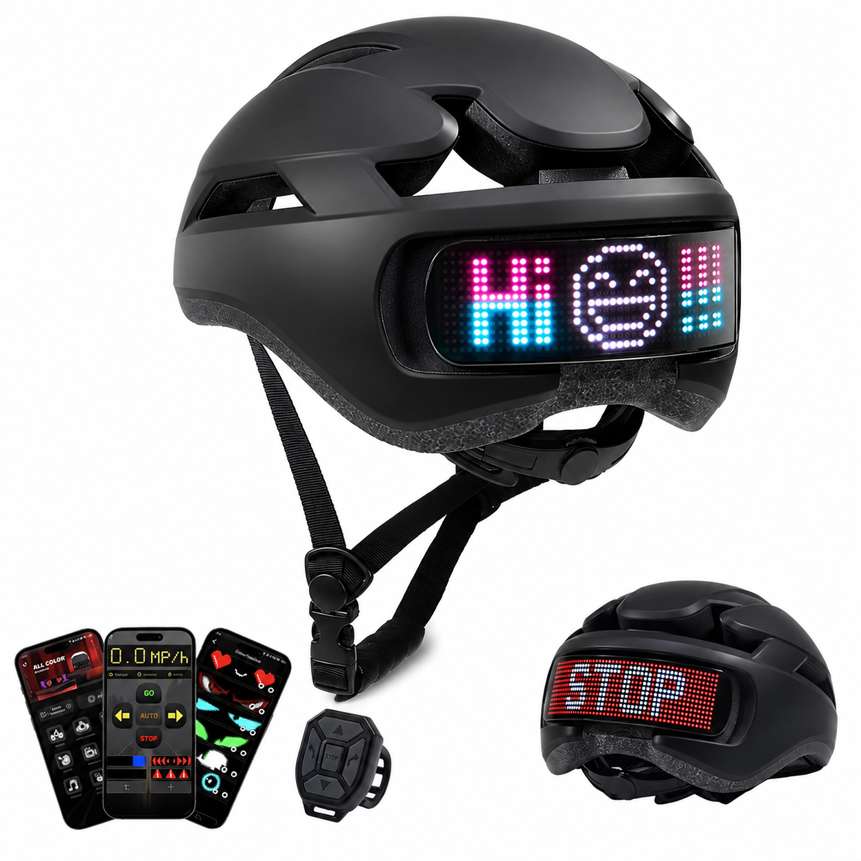 Smart LED Bike Helmet – Road and MTB Cycling Helmet with Programmable LED Display, Rear Taillight, APP Control and Rechargeable Safety Lighting