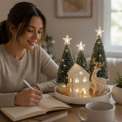 Light Up Christmas Snow House – Glowing Elk Village Ornament for Holiday Displays and Seasonal Decoration