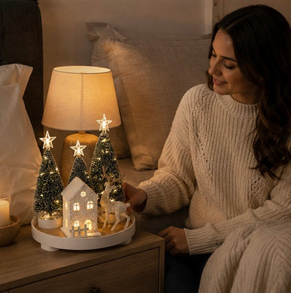 Light Up Christmas Snow House – Glowing Elk Village Ornament for Holiday Displays and Seasonal Decoration