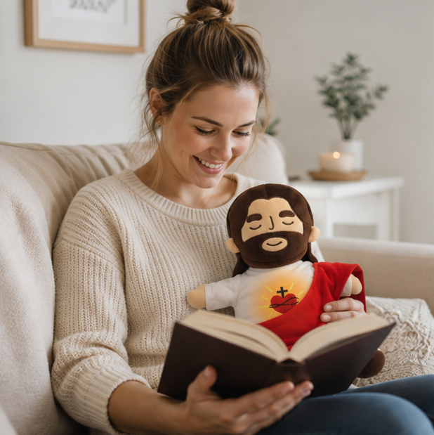 Breathing Jesus Plush Toy – Sacred Heart Comfort Plushie with Calming Breathing Modes for Kids, Easter and Christmas Gifts