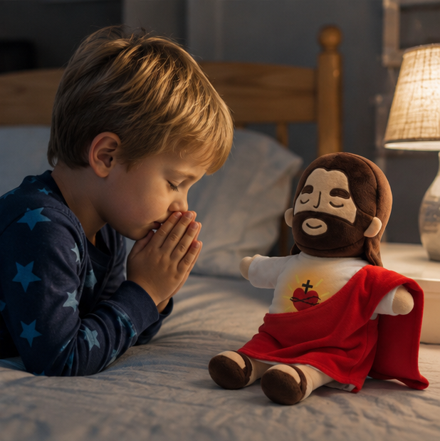 Breathing Jesus Plush Toy – Sacred Heart Comfort Plushie with Calming Breathing Modes for Kids, Easter and Christmas Gifts