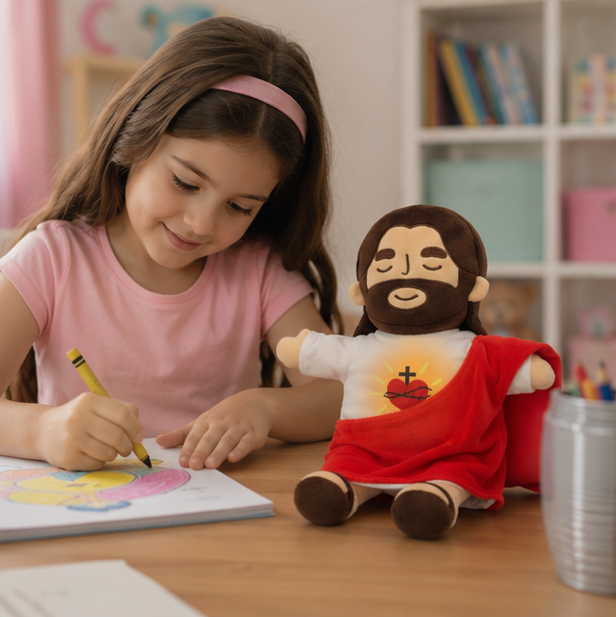 Breathing Jesus Plush Toy – Sacred Heart Comfort Plushie with Calming Breathing Modes for Kids, Easter and Christmas Gifts
