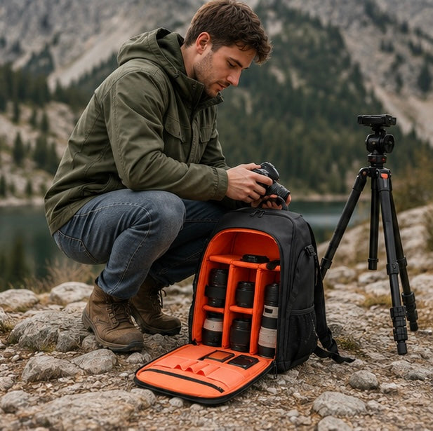 Waterproof Photography Backpack-Large Capacity DSLR Camera Bag with Tripod Holder for Travel Photography and Outdoor Adventures