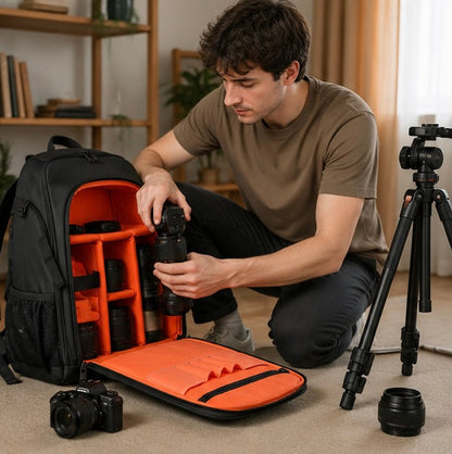 Waterproof Photography Backpack-Large Capacity DSLR Camera Bag with Tripod Holder for Travel Photography and Outdoor Adventures