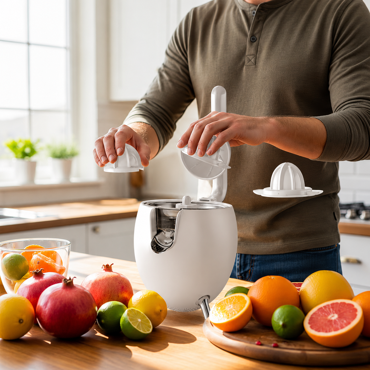 Electric Stainless Steel Citrus Juicer – Powerful 850W Orange & Lemon Juicer with 2 Cones, BPA-Free Parts and Easy-Clean Design for Home Kitchens