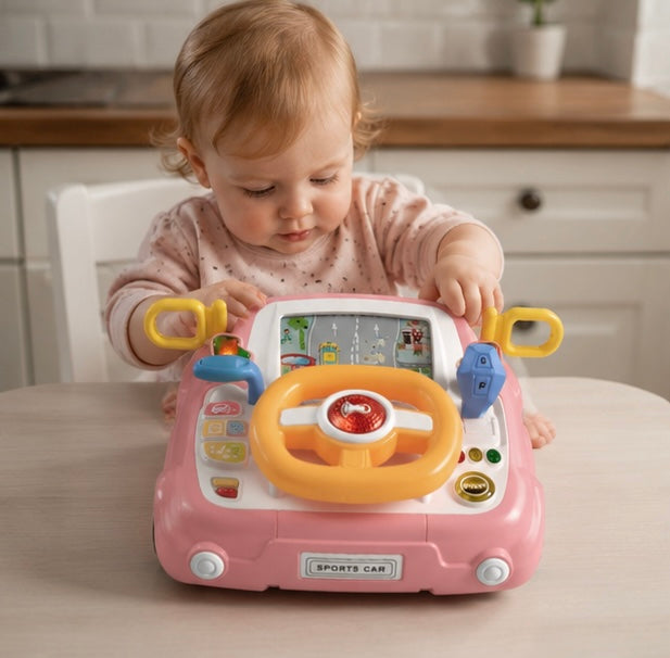 Electric Steering  Kids Driving Simulator Toy - Wheel Copilot Learning Toy for Strollers, Cars and Early Education Fun
