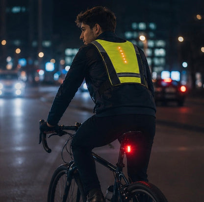 LED Reflective Cycling Vest – Safety Turn Signal Backpack Vest for Night Riding, Hiking and Outdoor Visibility