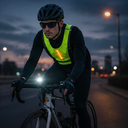LED Reflective Cycling Vest – Safety Turn Signal Backpack Vest for Night Riding, Hiking and Outdoor Visibility