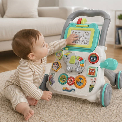 Baby Push Walker Activity Center - Multifunction Learning Walker with Music and Drawing Board for Toddler Development