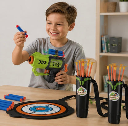 Archery Toy Set - Kids Bow and Arrow Game with Target Board, Night Lights and Indoor Outdoor Family Fun