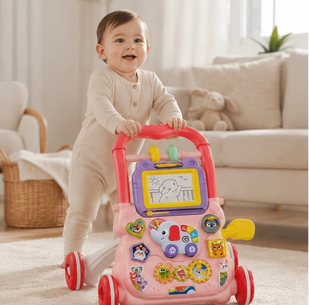 Baby Push Walker Activity Center - Multifunction Learning Walker with Music and Drawing Board for Toddler Development