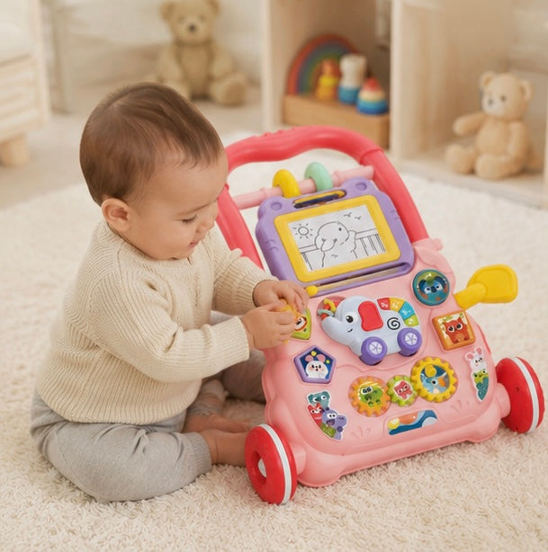 Baby Push Walker Activity Center - Multifunction Learning Walker with Music and Drawing Board for Toddler Development