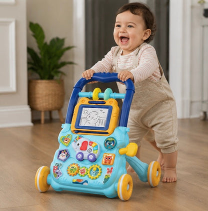 Baby Push Walker Activity Center - Multifunction Learning Walker with Music and Drawing Board for Toddler Development