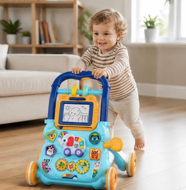 Baby Push Walker Activity Center - Multifunction Learning Walker with Music and Drawing Board for Toddler Development