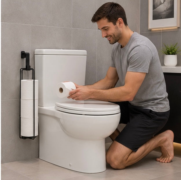 Bathroom Toilet Paper Holder – Over the Tank Storage Organizer with Extra Roll Capacity for Small Bathrooms and Restrooms