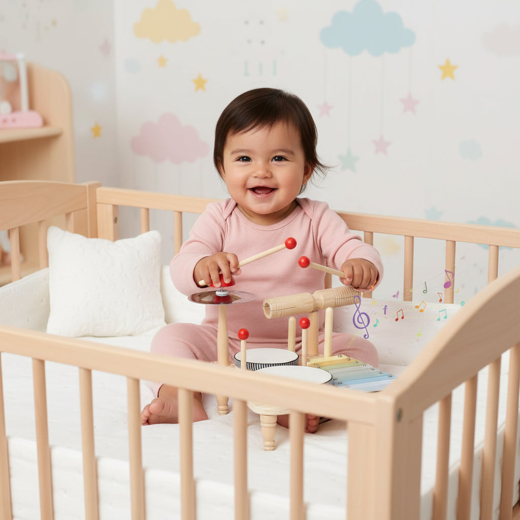 Multifunction Wooden Music Activity Table  - Baby Drum and Instrument Set for Early Education and Sensory Development