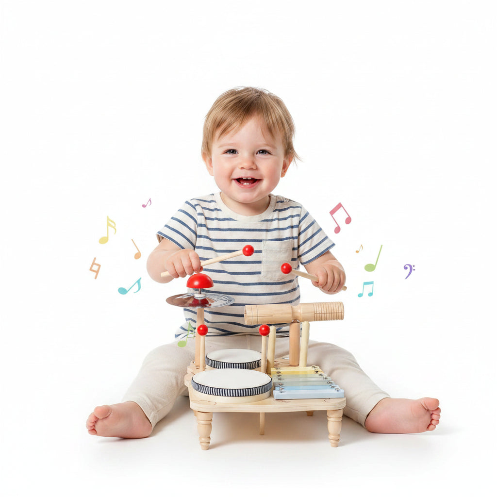 Multifunction Wooden Music Activity Table  - Baby Drum and Instrument Set for Early Education and Sensory Development
