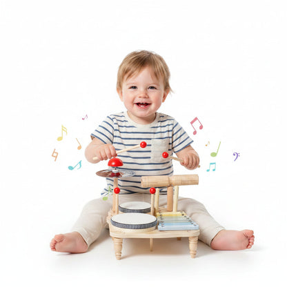 Multifunction Wooden Music Activity Table  - Baby Drum and Instrument Set for Early Education and Sensory Development