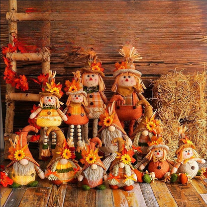 Harvest Goblin Scarecrow Ornament - Maple Leaf Straw Hat Thanksgiving Decoration for Autumn Displays and Festive Home Styling