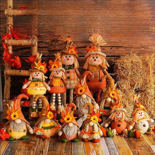 Harvest Goblin Scarecrow Ornament - Maple Leaf Straw Hat Thanksgiving Decoration for Autumn Displays and Festive Home Styling