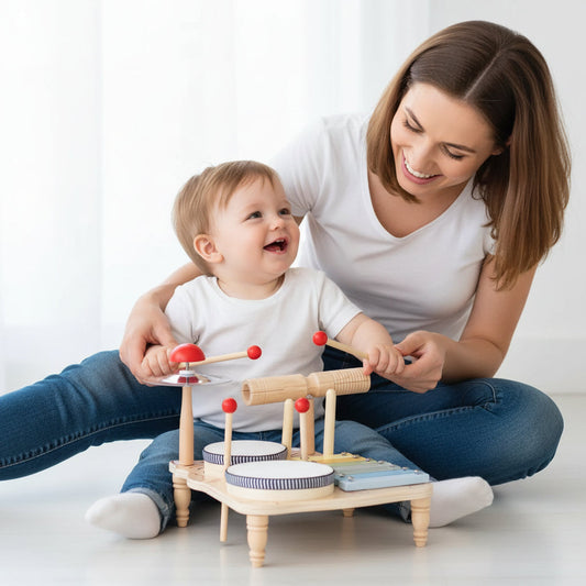 Multifunction Wooden Music Activity Table  - Baby Drum and Instrument Set for Early Education and Sensory Development