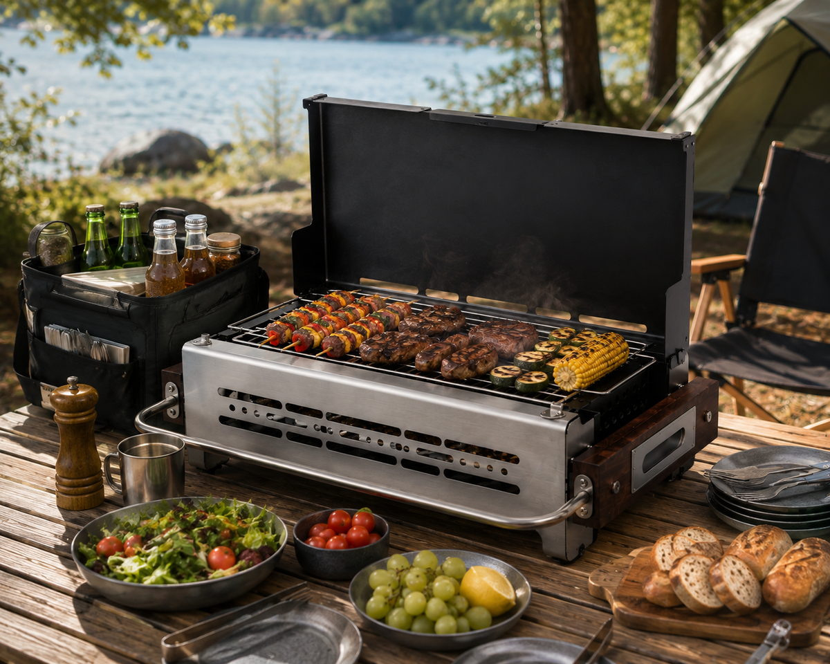 Portable Foldable Charcoal Camping Grill – Tabletop BBQ with Ventilation System for Picnics, Backyard Barbecues and Outdoor Cooking