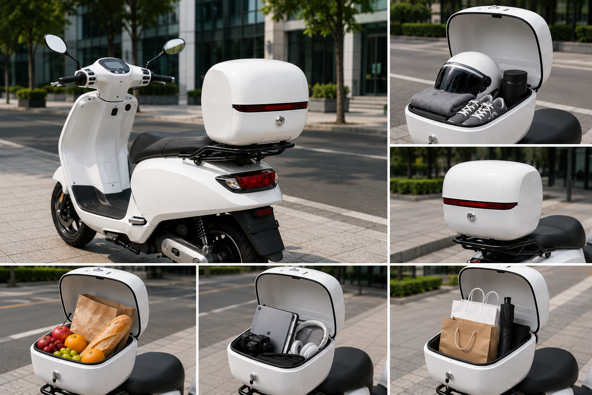 Electric Scooter Rear Storage Box – Universal Large-Capacity Waterproof Tail Trunk with Backrest for Yadea, Emma and Electric Bike Commuting