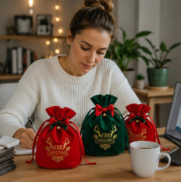 Christmas Apple Gift Bags Set - Festive Holiday Packaging Pouches for Party Favors and Seasonal Gift Giving