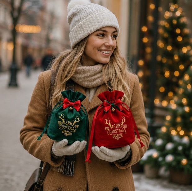 Christmas Apple Gift Bags Set - Festive Holiday Packaging Pouches for Party Favors and Seasonal Gift Giving