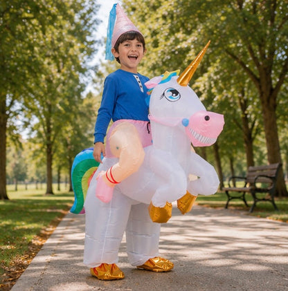 Inflatable Unicorn Costume for Kids - Funny Riding Unicorn Halloween Outfit for Parties and Special Events