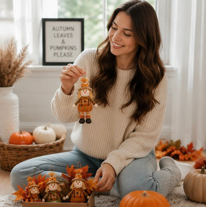 Harvest Goblin Scarecrow Ornament - Maple Leaf Straw Hat Thanksgiving Decoration for Autumn Displays and Festive Home Styling