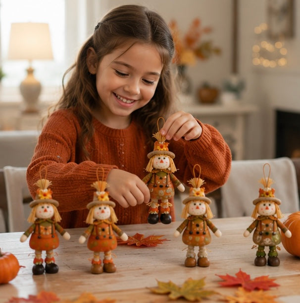 Harvest Goblin Scarecrow Ornament - Maple Leaf Straw Hat Thanksgiving Decoration for Autumn Displays and Festive Home Styling