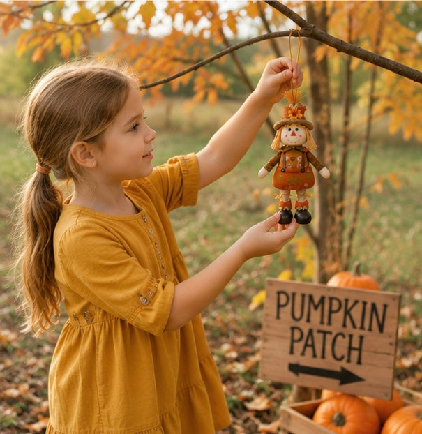 Harvest Goblin Scarecrow Ornament - Maple Leaf Straw Hat Thanksgiving Decoration for Autumn Displays and Festive Home Styling
