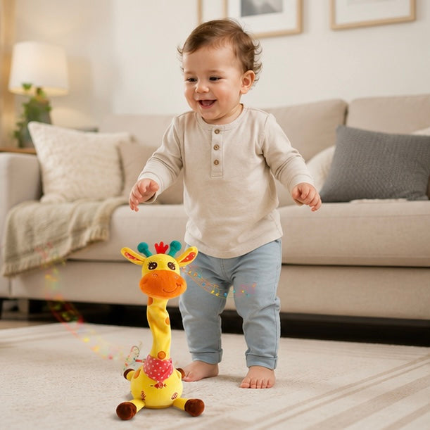 Dancing Talking Giraffe Plush Toy - Rechargeable Musical Educational Doll with Lights for Babies, Toddlers and Gift Giving