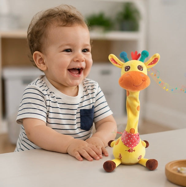 Dancing Talking Giraffe Plush Toy - Rechargeable Musical Educational Doll with Lights for Babies, Toddlers and Gift Giving