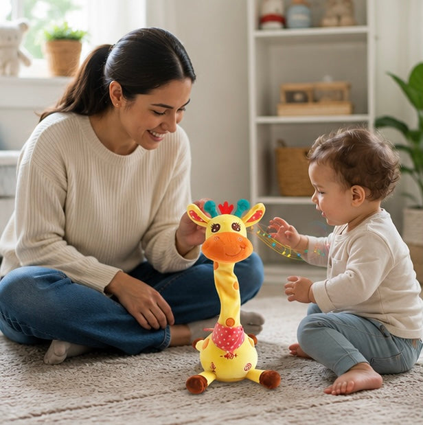 Dancing Talking Giraffe Plush Toy - Rechargeable Musical Educational Doll with Lights for Babies, Toddlers and Gift Giving