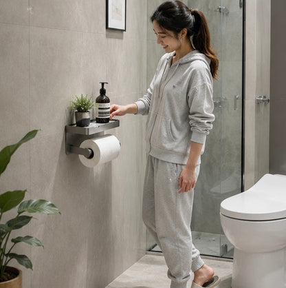 Wall Mounted Toilet Paper Holder – Bathroom Tissue Roll Organizer with Storage Shelf and Convenient Phone Stand