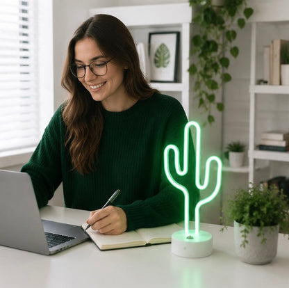 Cute Cactus Neon Sign Lamp - USB and Battery Powered LED Light for Bedrooms Parties Camping and Home Decor