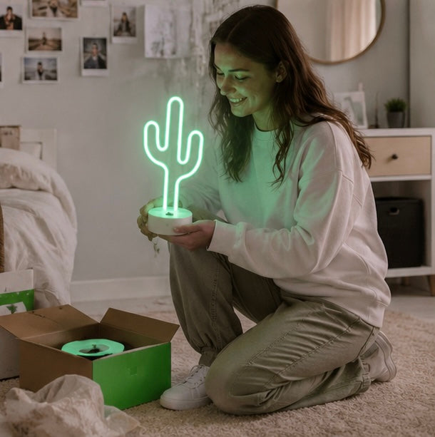 Cute Cactus Neon Sign Lamp - USB and Battery Powered LED Light for Bedrooms Parties Camping and Home Decor