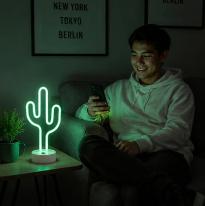 Cute Cactus Neon Sign Lamp - USB and Battery Powered LED Light for Bedrooms Parties Camping and Home Decor