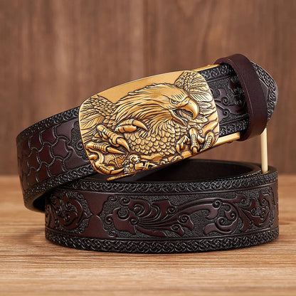Genuine Leather Men's Belt - Automatic Buckle Cowhide Waist Strap for Business Wear, Jeans and Formal Occasions