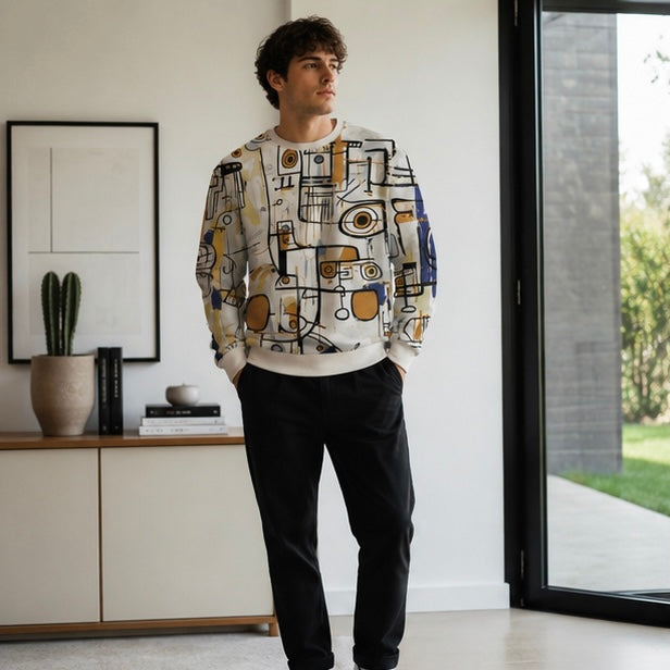 Men's Graphic Sweatshirt - Fashion Graffiti Crewneck Pullover for Casual Streetwear, Holidays and Everyday Style