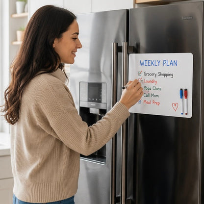 Magnetic Dry Erase Fridge Board - Flexible Whiteboard Memo Planner Sheet for Grocery Lists, Notes and Kitchen Organization