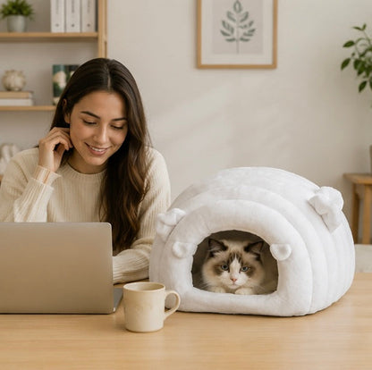 Cozy Cat Nest Bed – Plush Warm Pet Sleeping Mat for Cats and Small Pets During Autumn and Winter