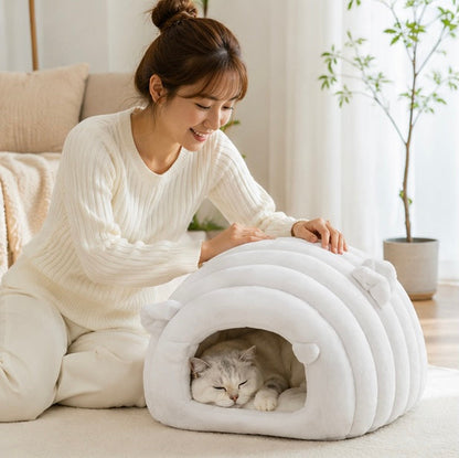 Cozy Cat Nest Bed – Plush Warm Pet Sleeping Mat for Cats and Small Pets During Autumn and Winter